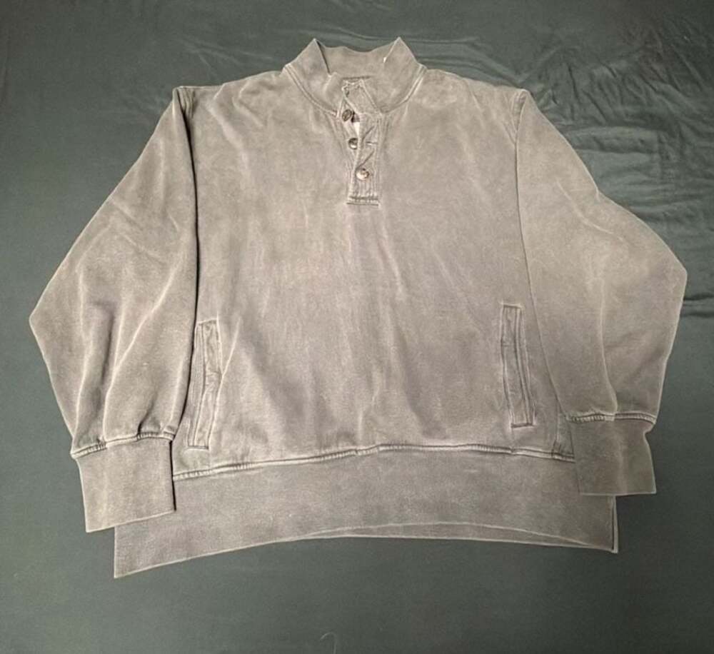 Orvis Vintage Wash Grey Henley Sweatshirt With Pockets XL